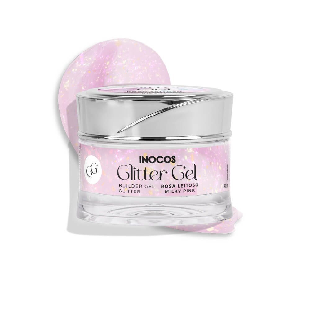 Gel De Construção Glitter Gel Rosa Leitoso 30Gr Inocos