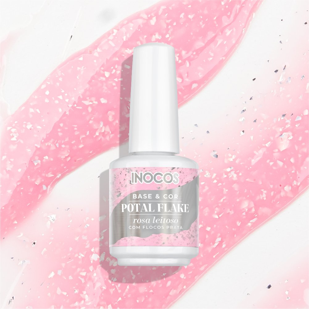 Base Potal Flake Rosa Leitoso Flocos Prata 15Ml - Inocos